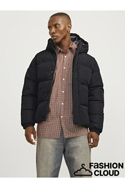 Jack & Jones Men's Black Jjebradley Puffer Hood Sn Coat 12256974-Black