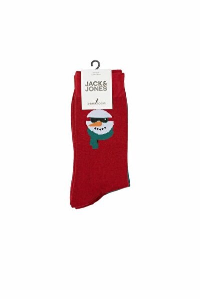 Jack & Jones Erkek Kırmızı Jacsnowman Socks 3 Pack Çorap 12246902-Riored