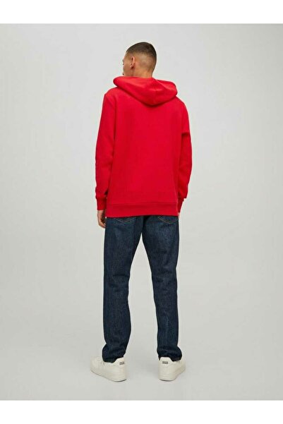 Jack & Jones Erkek Kırmızı Jjecorp Logo Sweat Hood Noos Sweatshirt 12152840-Kirmizi
