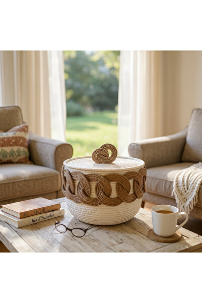 Zuviel Deco Handmade سلة خشبية بغطاء من الخوص مقاس 30x19 - منظم