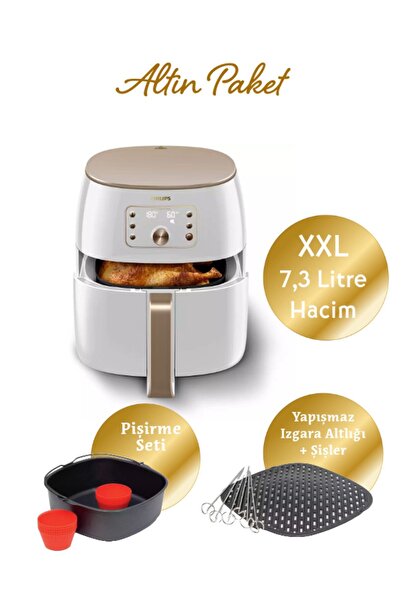 Philips XXL 7.3 lt Yağsız Fritöz, Izgara ve Pişirici Seti Altın Paket HD9870 Luciole Lambader Hediye