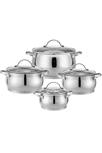 Haus Roland مجموعة أواني من الفولاذ المقاوم للصدأ مكونة من 4 قطع مع أغطية ومقابض زجاجية