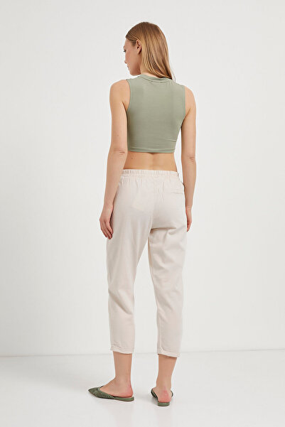 Arma Life Women's Stone Front Placket Waist Elastic Linen Carrot Pants