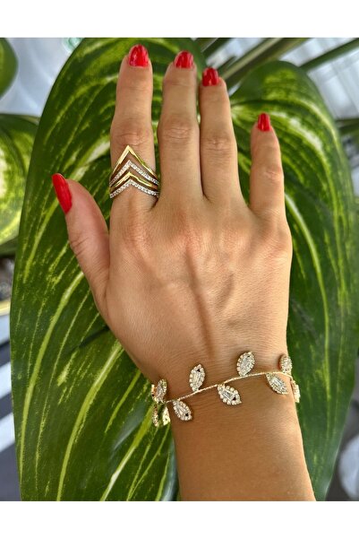 GİS JEWELRY Sparkling Leaf Bracelet with Stones