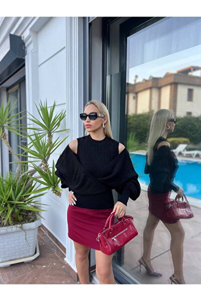 For Angels Black Crop Detail Double Breasted Sweater 2253402Std