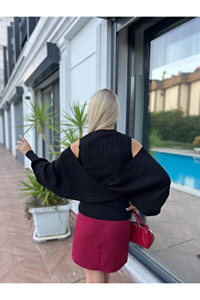 For Angels Black Crop Detail Double Breasted Sweater 2253402Std