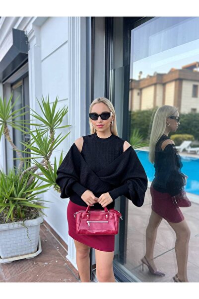 For Angels Black Crop Detail Double Breasted Sweater 2253402Std