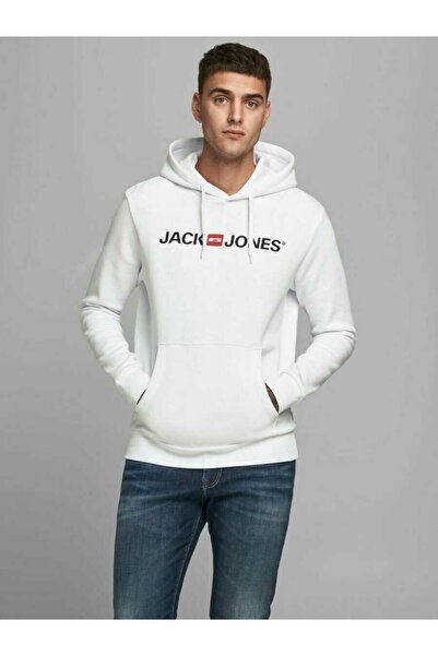 Jack & Jones Men's White Jjecorp Old Logo Sweat Hood Noos Sweatshirt 12137054...