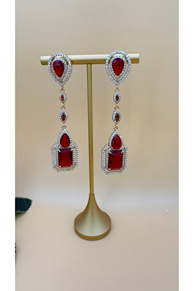 XUPING JEWELRY Kırmızı Taşlı Sallantılı Küpe
