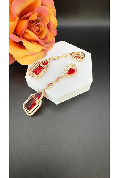 XUPING JEWELRY Kırmızı Taşlı Sallantılı Küpe