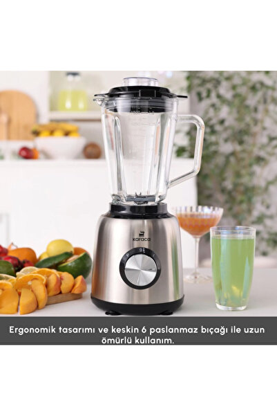 Karaca 1,5 Litre Geniş Hazneli İnox Buz Kırma Fonksiyonlu 1000W Cam Hazneli Smoothie Blender