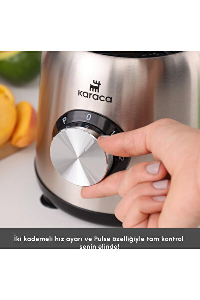 Karaca 1,5 Litre Geniş Hazneli İnox Buz Kırma Fonksiyonlu 1000W Cam Hazneli Smoothie Blender