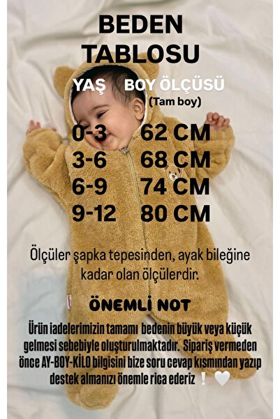 Bebesev Welsoft Peluş Unisex Fermuarlı Kışlık Bebek Uyku Tulumu Bebek Tulumu Çocuk Tulumu Çocuk Kostümü