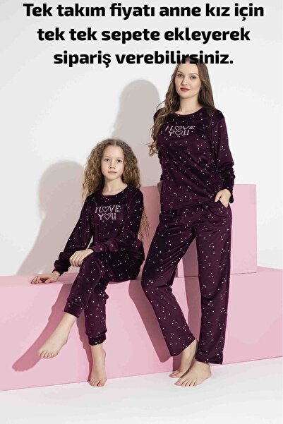 Mine style kadife-bordo kalpli desenli İ lavo yuo enjeksiyon baskılı kışlık Fransız kadife pijama takımı