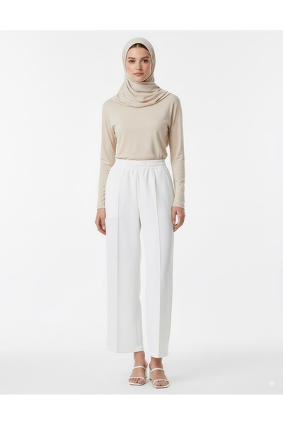 PALMİYE GİYİM Women's White Scuba Pants