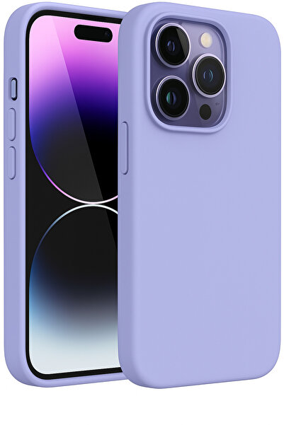 HyperAge Iphone 14 Pro Max Lila Silikon Kılıf Içi Süet Silinebilir Kamera Yük...