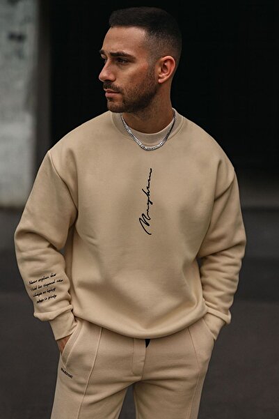 UNCİA OUTDOORS never baskılı oversize unisex bisiklet yaka sweatşhirt