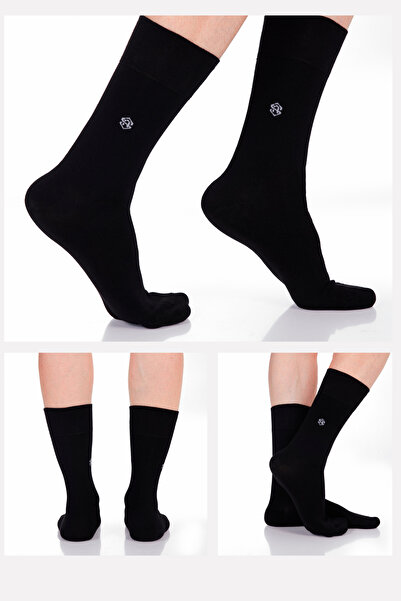 ADİNSOCKS Мъжки чорапи от бамбук, дълги, едноцветни, черни, без шевове, премиум, 6 чифта