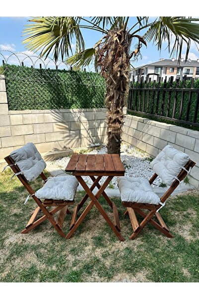 Bisa By Utkan Keskin Minderli ahşap Balkon Bahçe Mutfak 3lü Bistro Set Katlan...