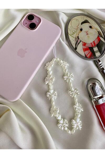 PEONY peonyofficiall Bow Pearl Phone Charm Heart Pearl Phone Lanyard Bag Ornament