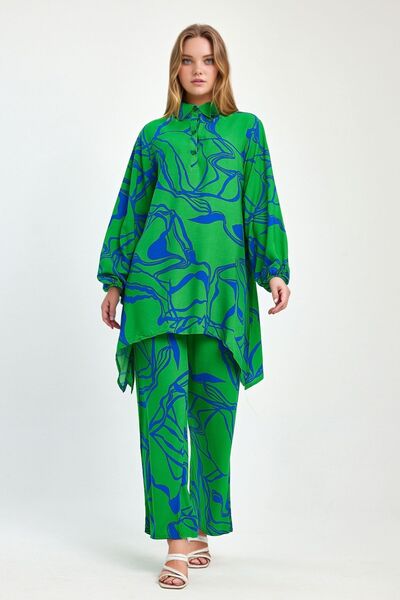 bacc Maxi Size Green Printed Tunic and Trousers Woven Viscon Bottom Top Set Bcvl-251055