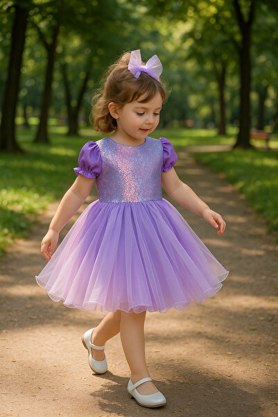 BerrinceTasarım Parlak Pullu Tüllü Kız Çocuk Abiye Elbise