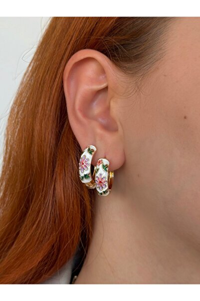 h&b design jewel Steel White Enamel Hoop Earrings