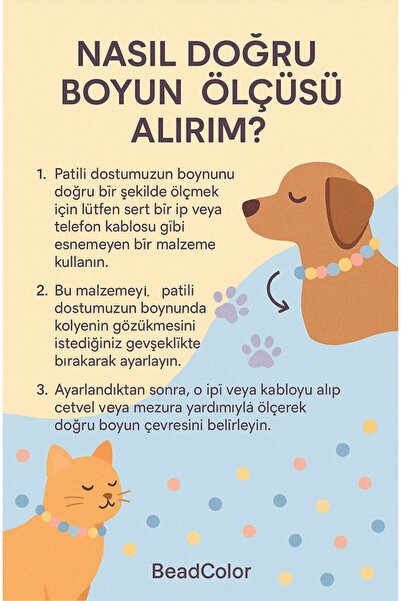 BEAD COLLAR Özel Tasarım Renkli İsimli Kedi Köpek Tasma Kolye