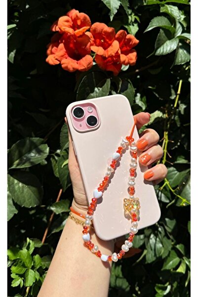 PEONY peonyofficiall Turuncu Ayı Figürlü Ve Kristal Telefon Charmı Telefon Ipi