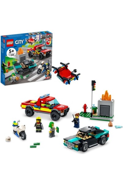 LEGO ® City Fire Brigade Rescue Operation and Police Pursuit 60319-Fire Engine Toy Construction Set (295 Pieces)