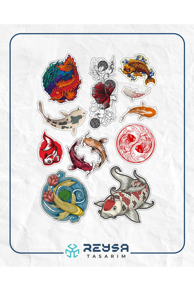 Reysa Tasarım Fish Stikcer Set-2 13 Pieces Phone, Tablet, Notebook, Laptop St...