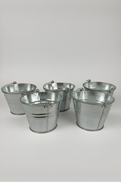 Desen Dekorasyon 5'li Çok Amaçlı Dekoratif Galvaniz Saksı Kova Seti