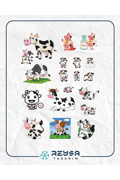 Reysa Tasarım İnek Sticker Set-2 19 Parça Telefon, Tablet, Defter, Laptop Sti...