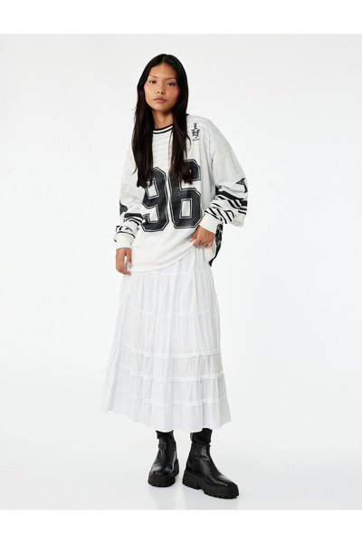 Koton Cotton Ruffle Detailed Layered Waist Lace-Up Long Skirt