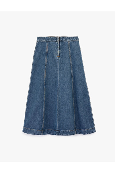 Koton Volanlı Pamuklu Denim Midi Etek