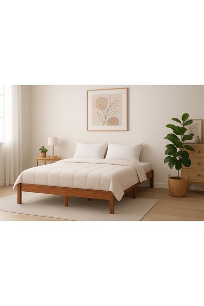 pinoxi 100cm x 190cm Ceviz Renk Doğal Masif Ahşap Butik Karyola Ceviz Renk Başlıksız