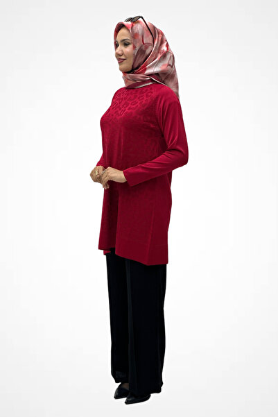 TBT Desenli Triko Triko Tunik 35248 Kırmızı