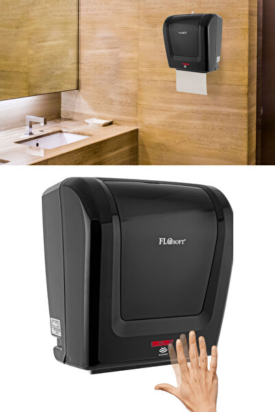Flosoft F047S Sensörlü Kağıt Havlu Verici 21cm, Fotoselli Otomatik Havluluk (Adaptör v Pilli Kullanım) Siyah