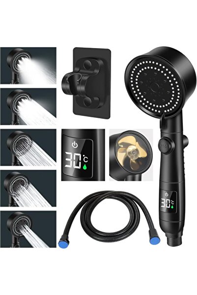 miraza Cap de duș cu afișaj digital de înaltă presiune, cu furtun și suport incluse, negru