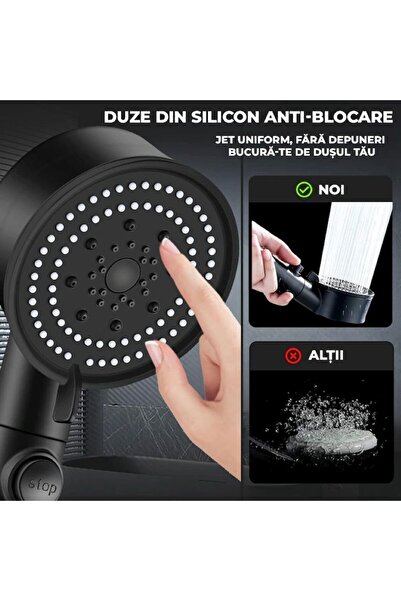 miraza Cap de duș cu afișaj digital de înaltă presiune, cu furtun și suport incluse, negru