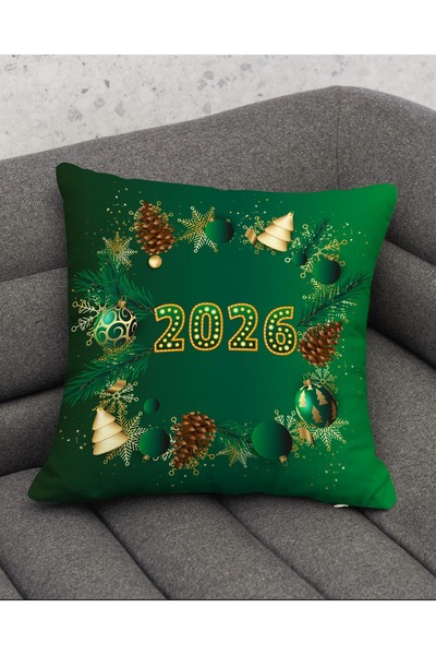 Şah Dekor Коледна тематична калъфка за възглавница с дигитален печат и зелен ...