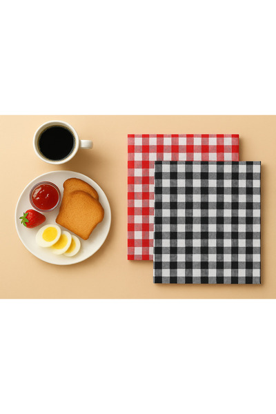 senmasy Lunch Napkin / School Napkin / Checkered Napkin 2 Pcs Red / 2 Pcs Black
