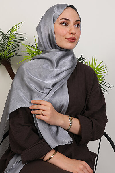 GİYZAMİLA شال ساتان لؤلؤي رمادي فاتح