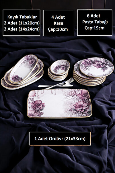 Pinkev 27 Piece Ceramic Breakfast Plate Set with Tea Cups