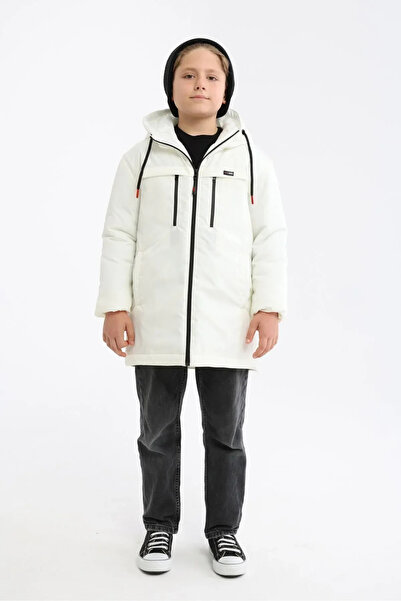 QAWWA Ανδρικό παιδικό μπεζ αντιανεμικό χειμωνιάτικο παλτό με κουκούλα