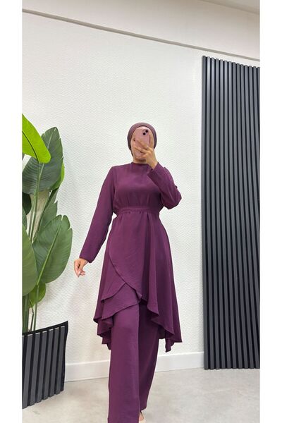 BURCU TESETTÜR Asimetrik Kesim Aerobin Tesettür Takım Brc1311 Mor