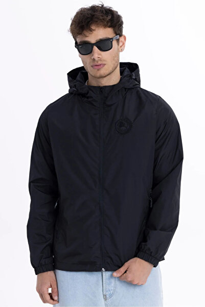 D1fference Erkek Siyah Rüzgar Geçirmez Mont