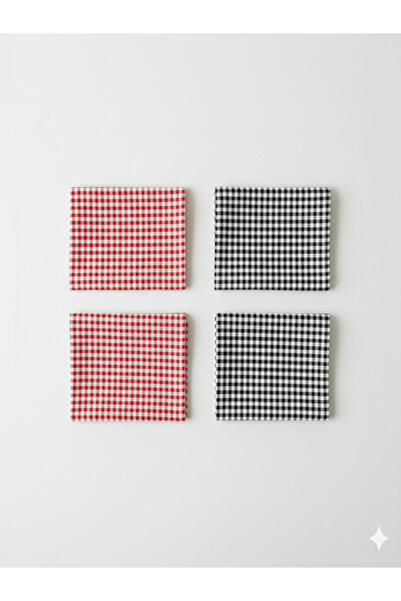 senmasy Lunch Napkin / School Napkin / Checkered Napkin 2 Pcs Red / 2 Pcs Black
