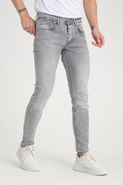 OneZero Ανδρικό τζιν παντελόνι με κουμπιά ανοιχτόχρωμο γκρι πλυμένο από χιόνι...