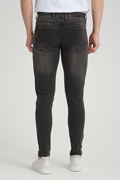 OneZero Erkek Skinny Fit  Füme Düğmeli Destroy Tırnaklı Jeans